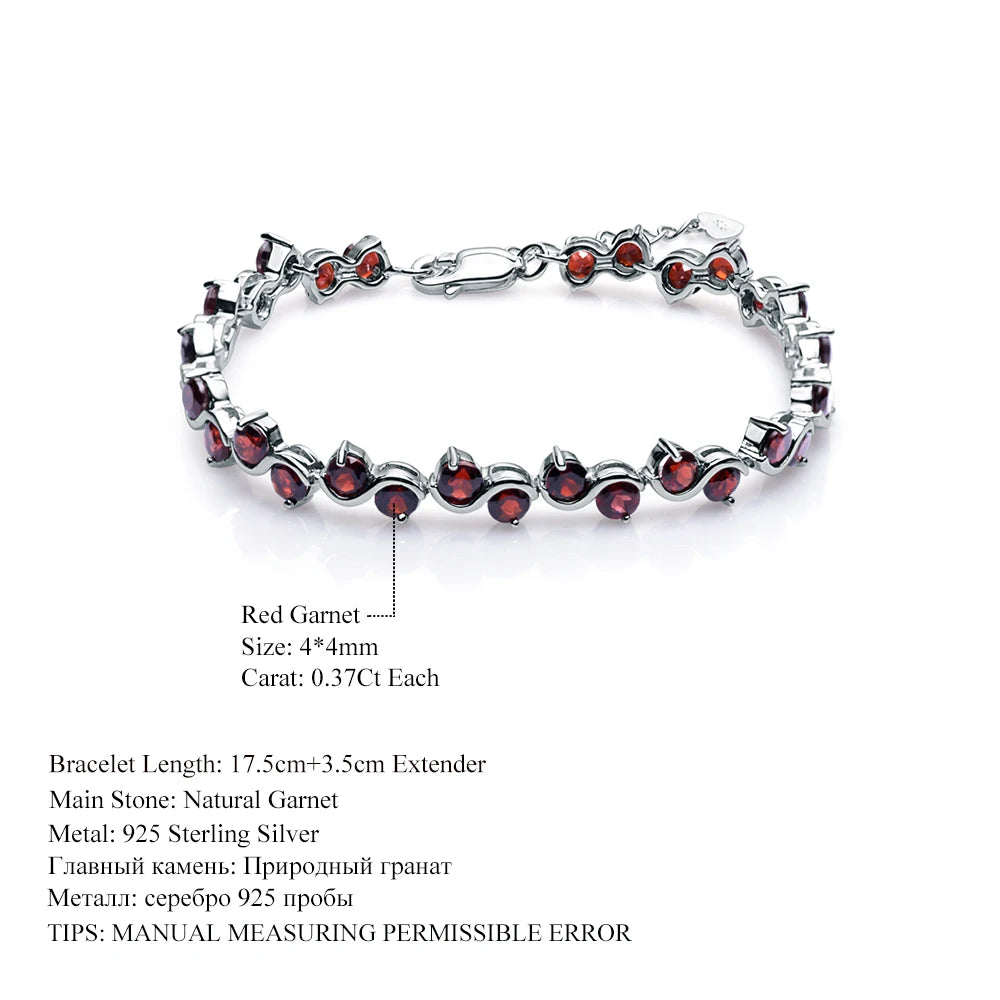 GEM'S BALLET Genuine 925 Sterling Silver Bracelet 11.79Ct Natural Red Garnet Gemstone - Style Savvy Collections