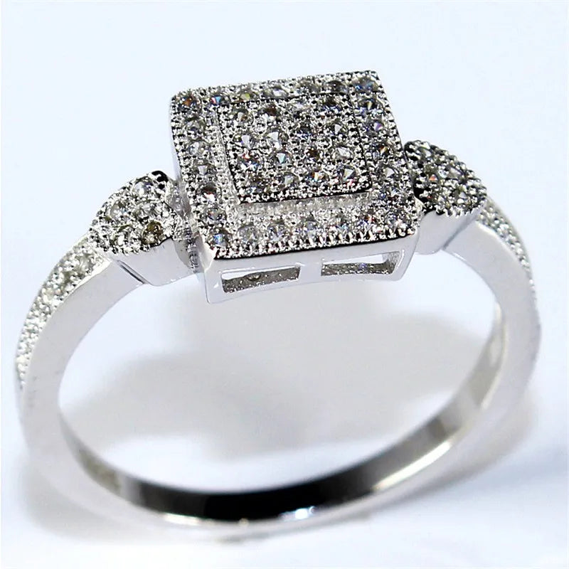 US STOCK Uloveido Cubic Zirconia Square Silver Color Crystal Ring