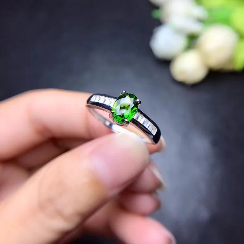 Women's Natural Tested Diopside  925 Sterling Silver, 5*7mm*