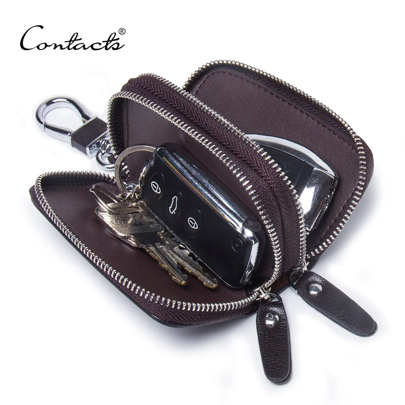 Genuine Leather Smart  Organizer Holder for Home and Car Key double pocket Zipper - Style Savvy Collections