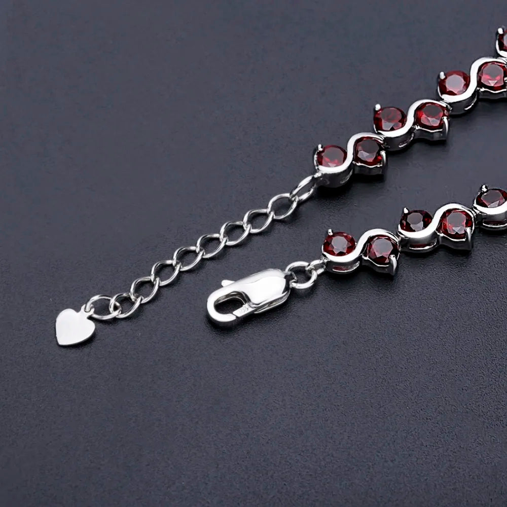 GEM'S BALLET Genuine 925 Sterling Silver Bracelet 11.79Ct Natural Red Garnet Gemstone - Style Savvy Collections