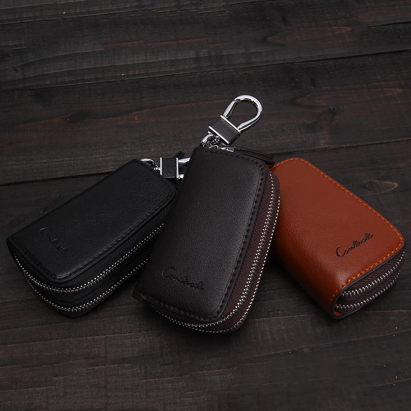 Genuine Leather Smart  Organizer Holder for Home and Car Key double pocket Zipper - Style Savvy Collections