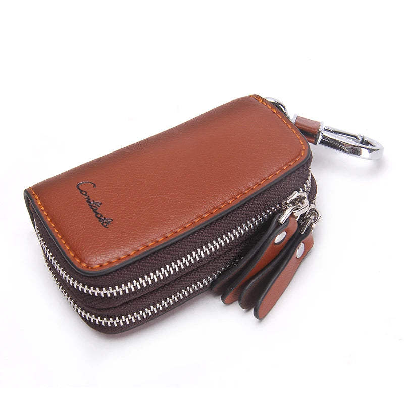 Genuine Leather Smart  Organizer Holder for Home and Car Key double pocket Zipper - Style Savvy Collections