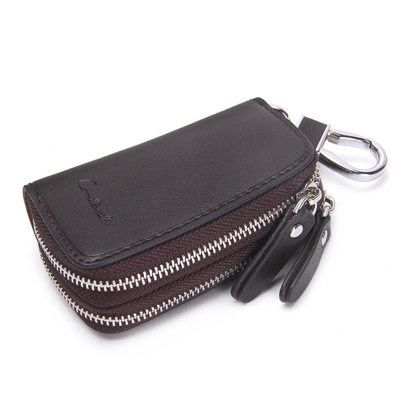 Genuine Leather Smart  Organizer Holder for Home and Car Key double pocket Zipper - Style Savvy Collections