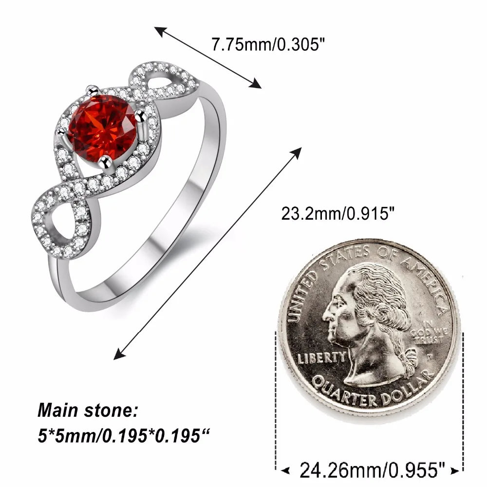 US STOCK Uloveido Red Crystal Cubic Zirconia Ring