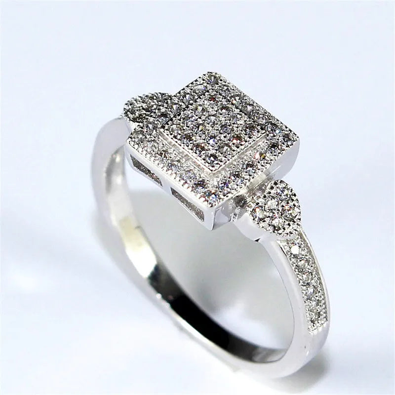 US STOCK Uloveido Cubic Zirconia Square Silver Color Crystal Ring