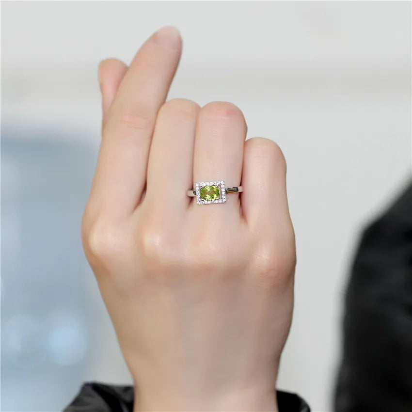 Uloveido Diamond Jewelry 1ct Peridot Ring 925 Sterling Silver