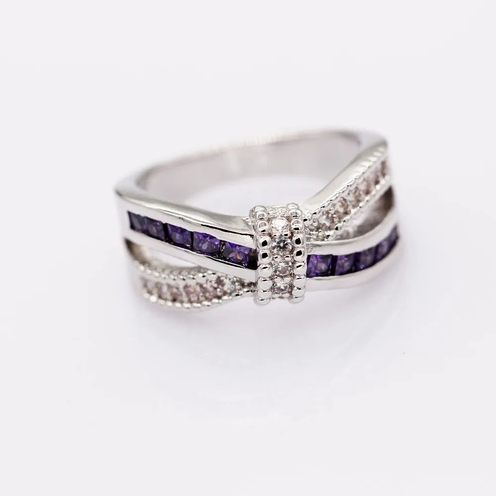 Uloveido Purple Crystal Wedding Band Rings