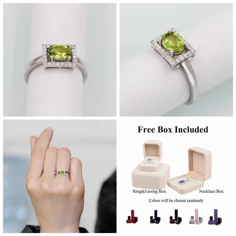 Uloveido Diamond Jewelry 1ct Peridot Ring 925 Sterling Silver