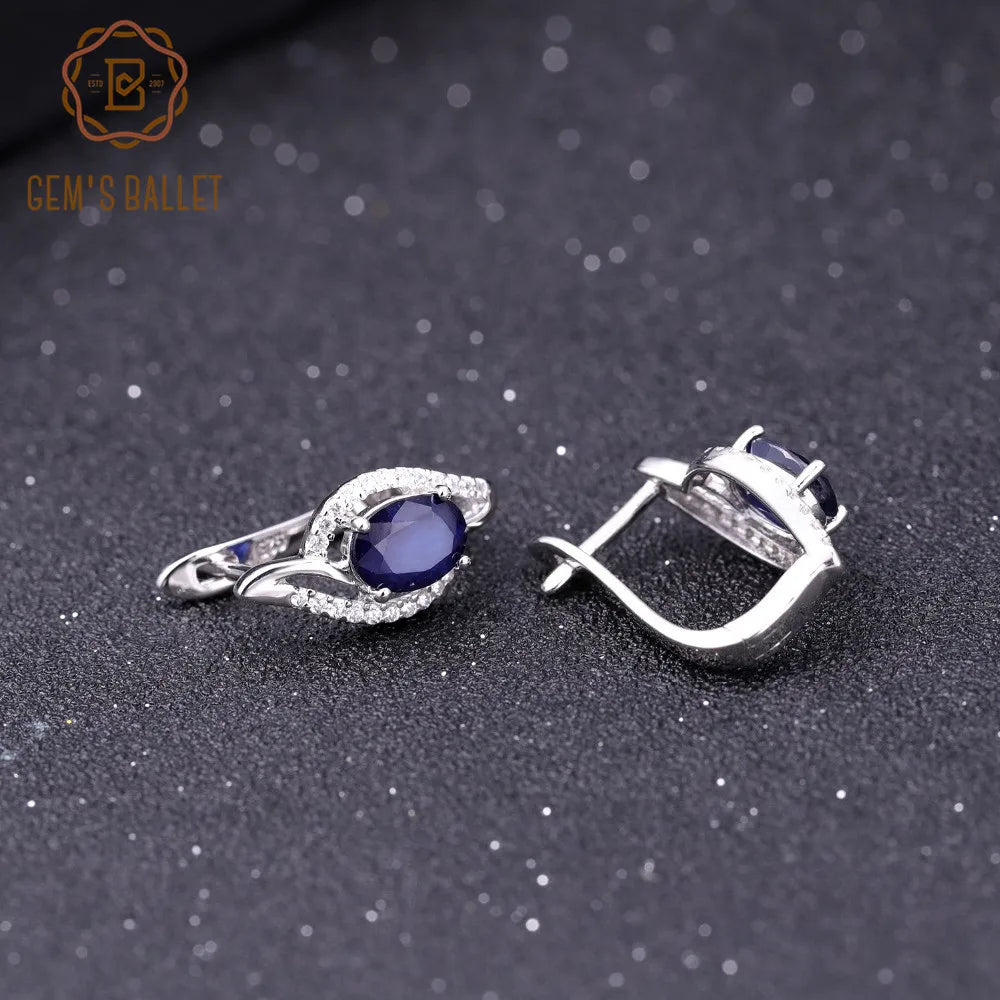 GEM'S BALLET 3.32Ct Natural Blue Sapphire Earrings Real 925 Sterling Silver - Style Savvy Collections