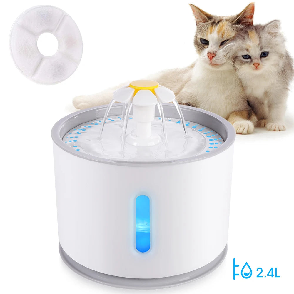 Automatic Pet Cat Water Fountain with LED Lighting 5 Pack Filters 2.4L USB  Mute Drinking Dispenser