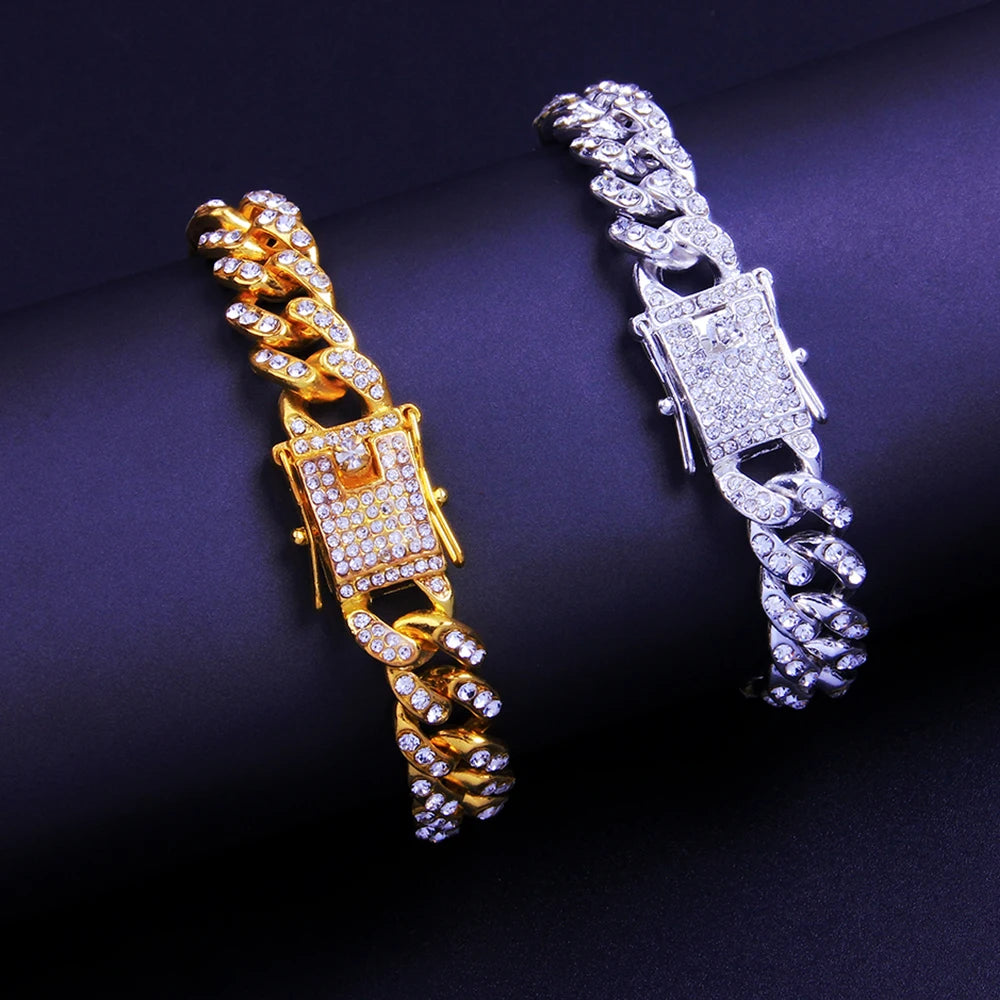 Hip Hop Miami Cuban Link Bracelet Iced Letter for Women Bling Bling Baguette Letter Bracelet A-Z I - Style Savvy Collections