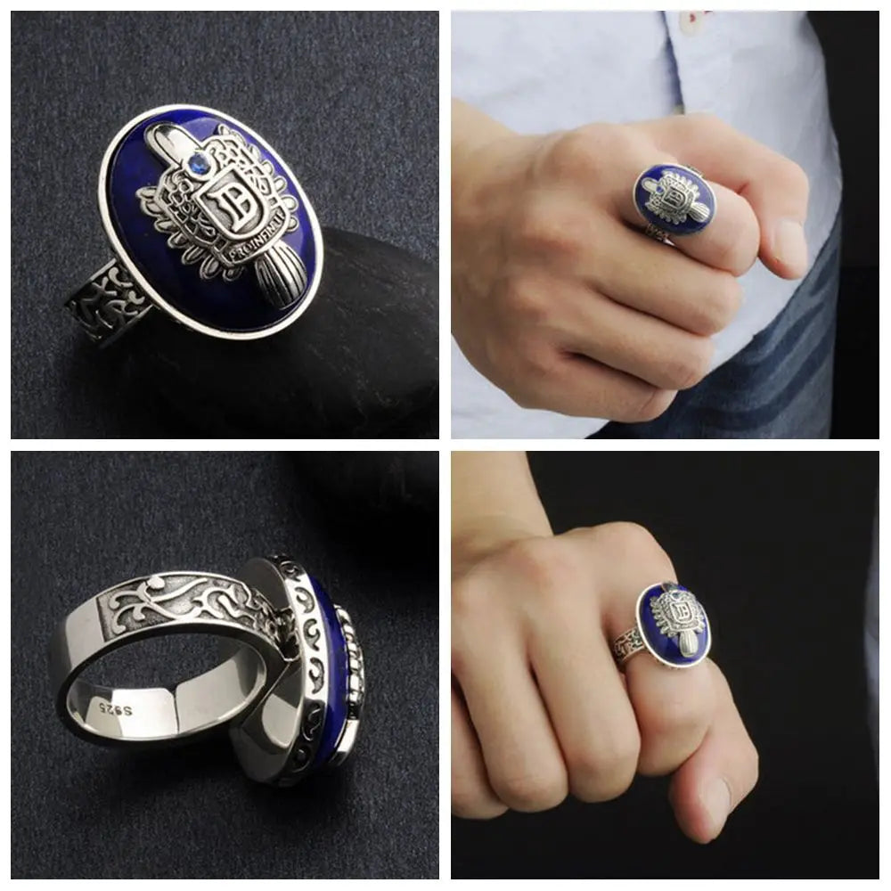 925 Sterling Silver The Vampire Diaries Damon Salvatore Lapis Lazuil Mens Ring Jewelry US Size 8 12# - Style Savvy Collections