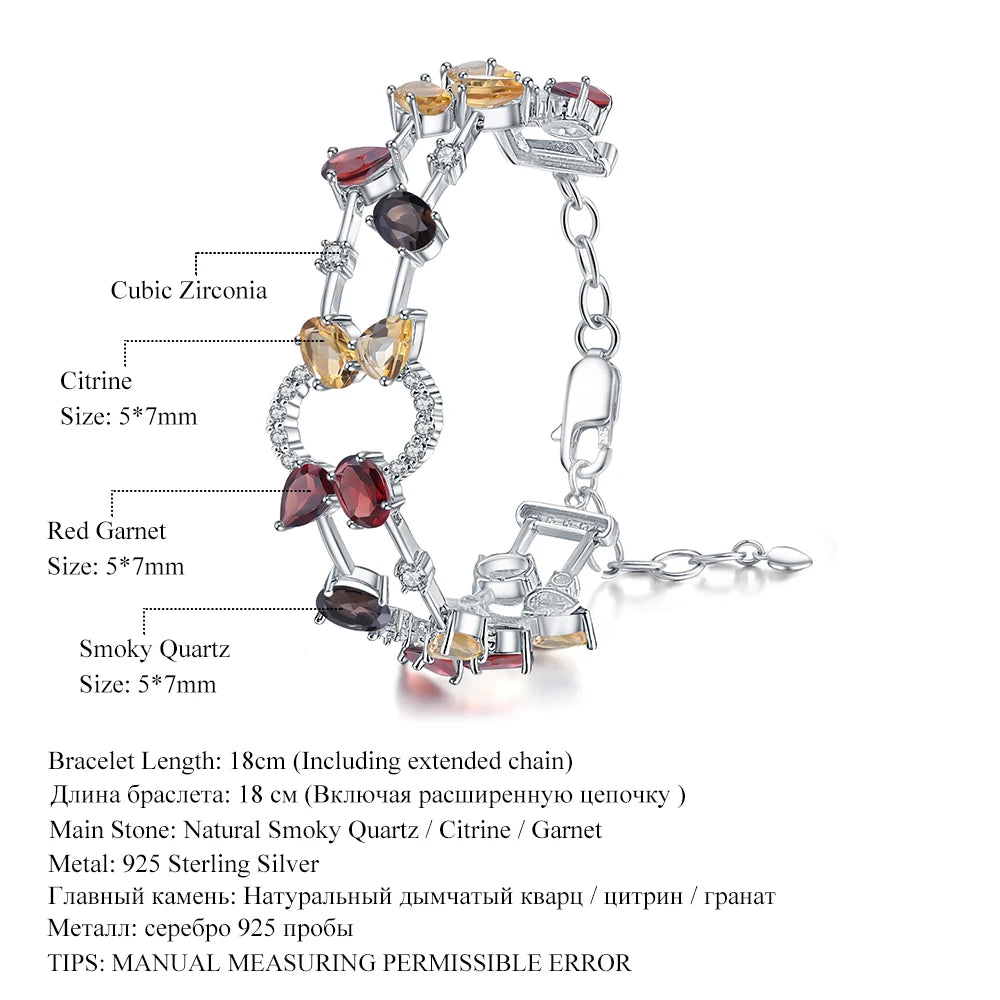 GEM'S BALLET Real Natural Multicolor Garnet Smoky Quartz Citrine Bracelet - Style Savvy Collections