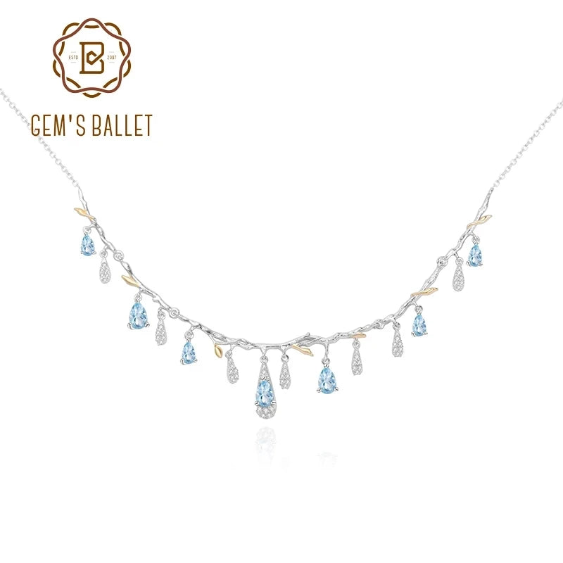 GEM'S BALLET 925 Sterling Silver Handmade Flower Bud Necklace Natural Sky Blue Topaz Gemstone - Style Savvy Collections