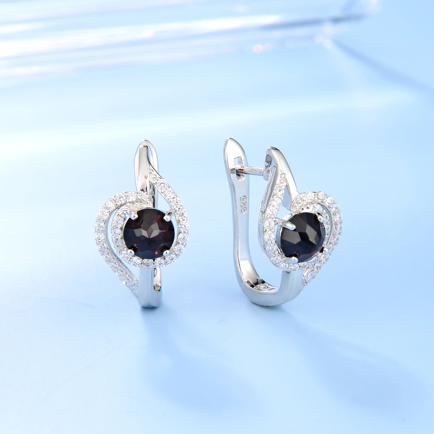 GEM'S BALLET Natural Round Black Garnet Birthstone Stud Earrings  925 Sterling Silver Gemstone - Style Savvy Collections