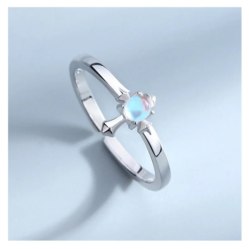 Uloveido 925 sterling silver couple ring cross moonstone European and American