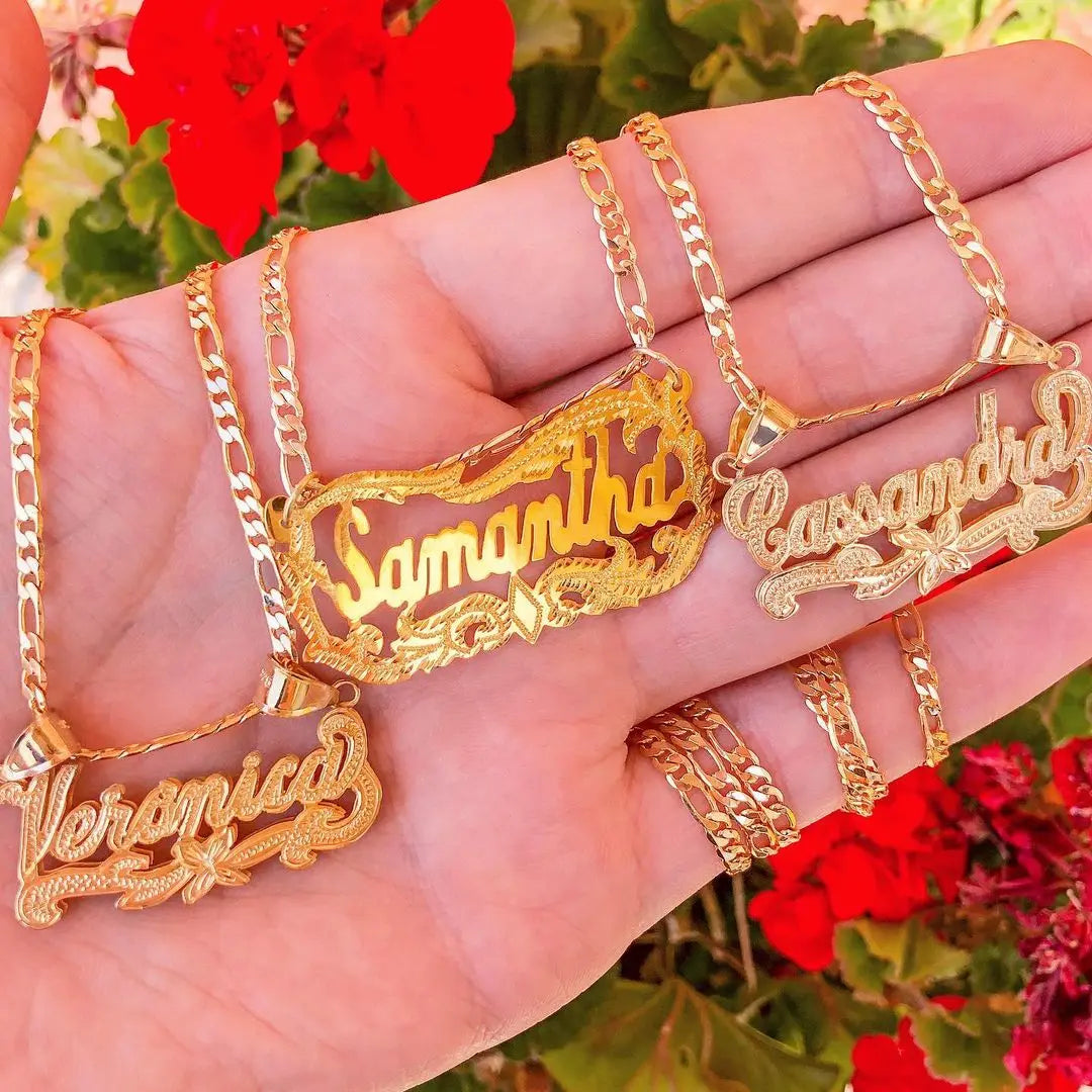 Custom Double Plated Name Necklace For Women Gold Plated Silver Choker Personalized Cursive Elegant Pendant Jewelry Gift - Style Savvy Collections