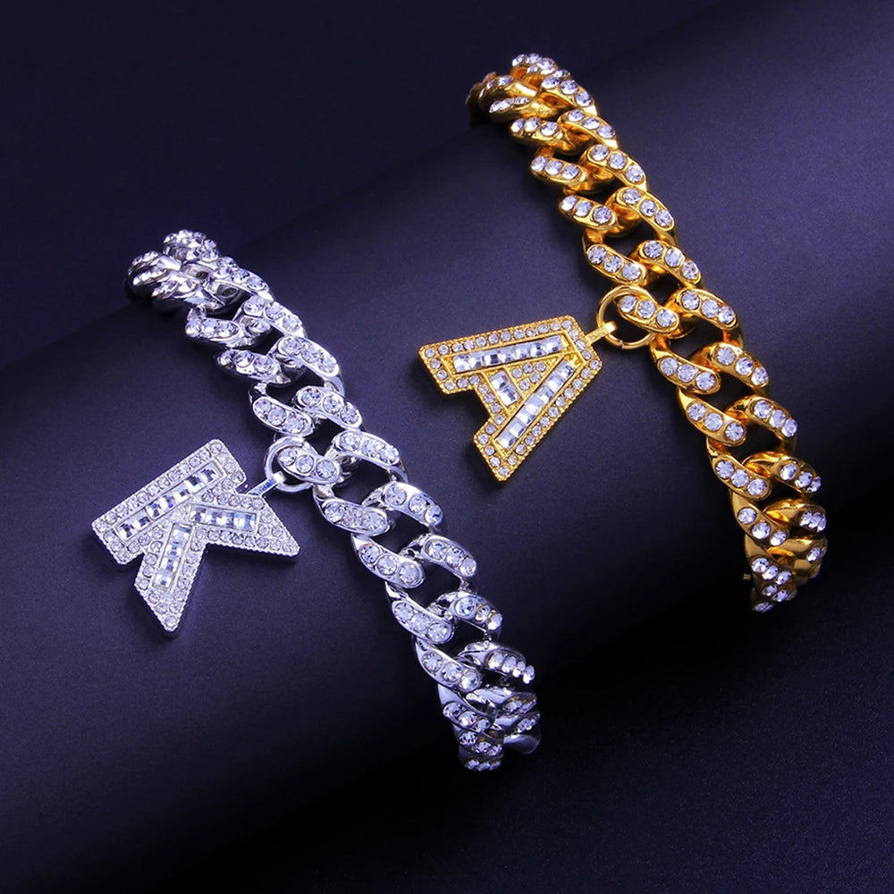 Hip Hop Miami Cuban Link Bracelet Iced Letter for Women Bling Bling Baguette Letter Bracelet A-Z I - Style Savvy Collections