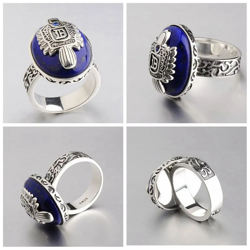 925 Sterling Silver The Vampire Diaries Damon Salvatore Lapis Lazuil Mens Ring Jewelry US Size 8 12# - Style Savvy Collections