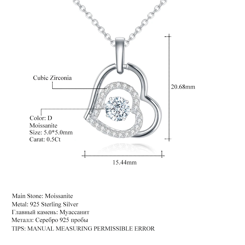 GEM'S BALLET 5.0mm D Color 0.5Ct Moissanite Diamond Heart Necklace 925 Sterling Silver - Style Savvy Collections