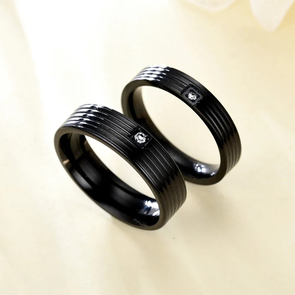 Uloveido Couples Stainless Steel Wedding Band Cubic Zirconia