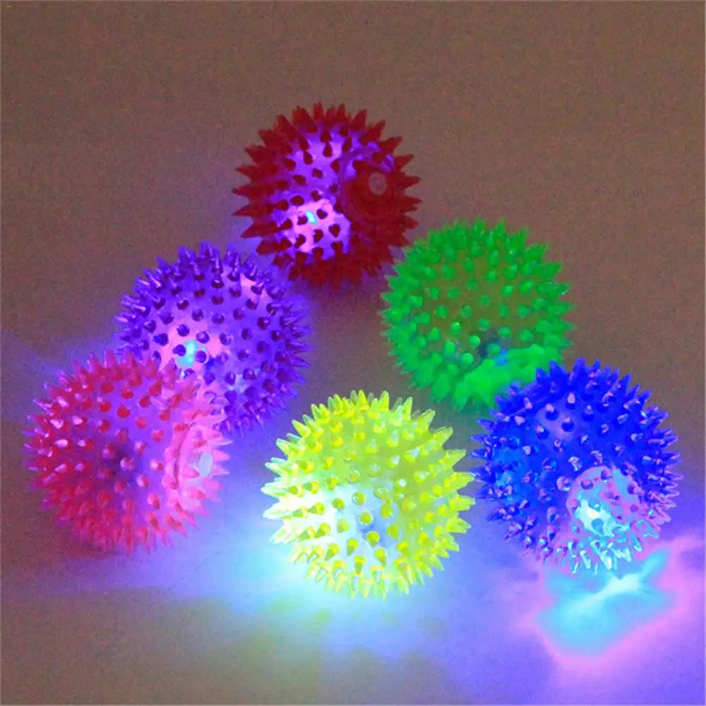 Dog Squeaky Toys Colorful Soft Rubber Luminous Pet Puppy Dog Chewing Playing Elastic Hedgehog Ball Toy Small Pet Supplies