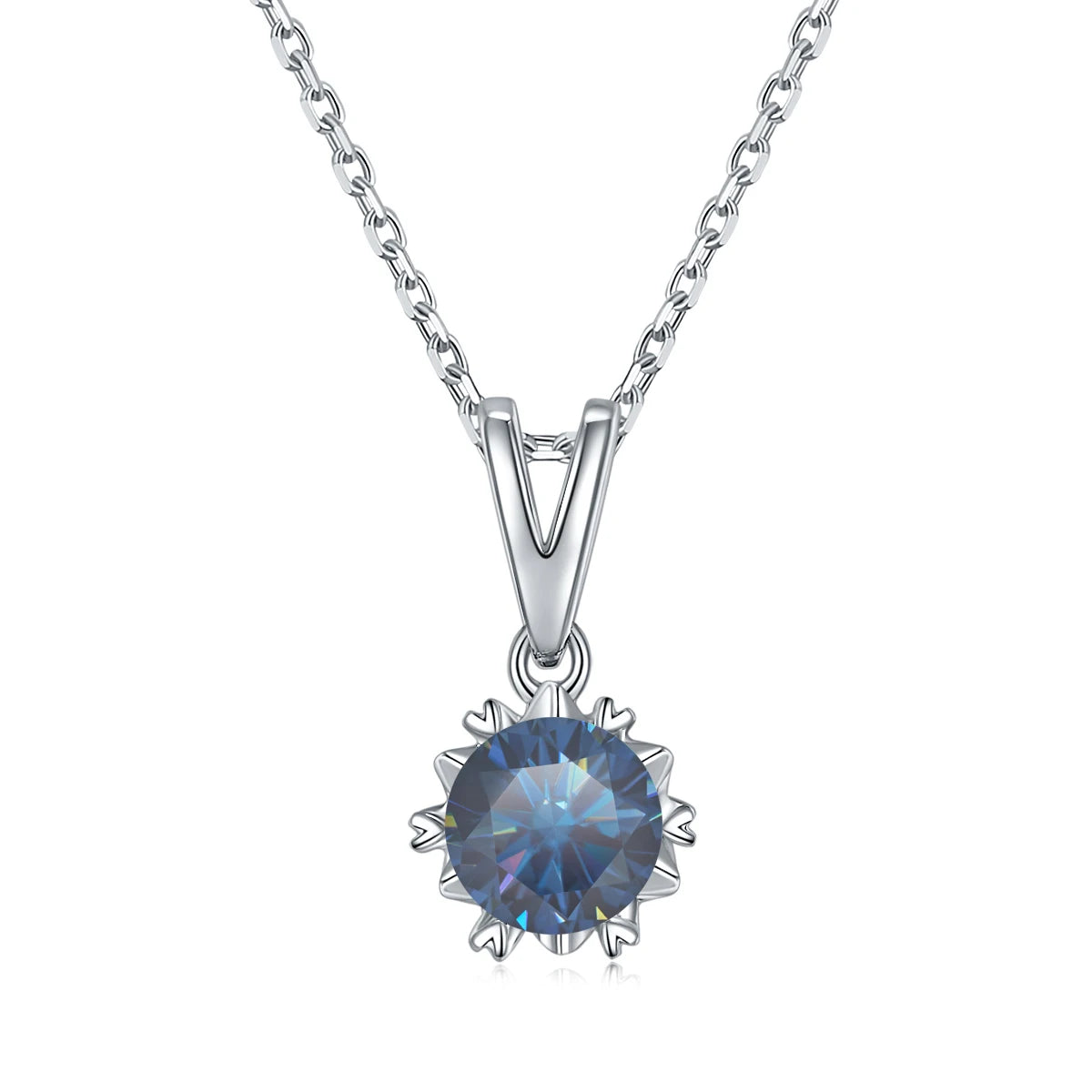 Gem's Ballet 925 Sterling Silver Pendant Necklace Blue Moissanite 1ct With Chain Charm - Style Savvy Collections