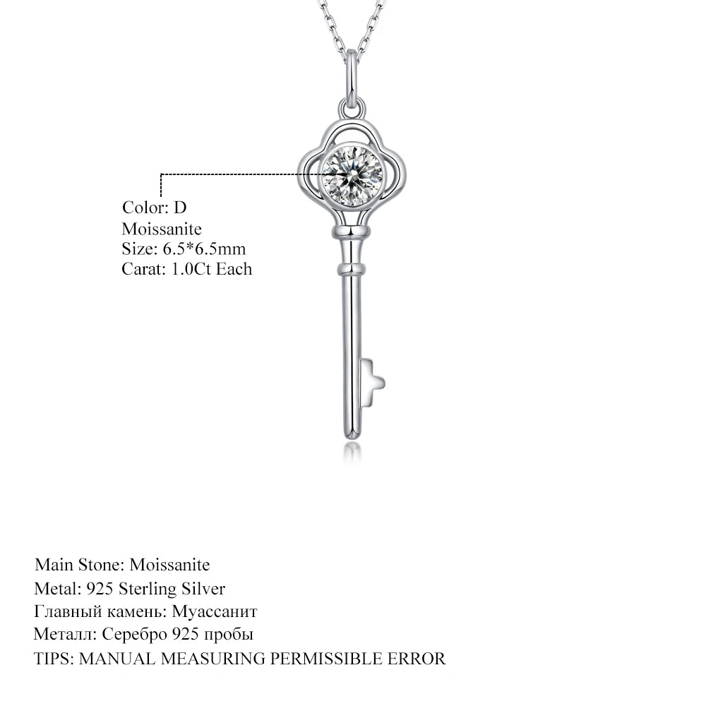 GEM'S BALLET 925 Sterling Silver Key Moissanite 1.0Ct D Color Shiny Round Moissanite Diamond Necklace - Style Savvy Collections