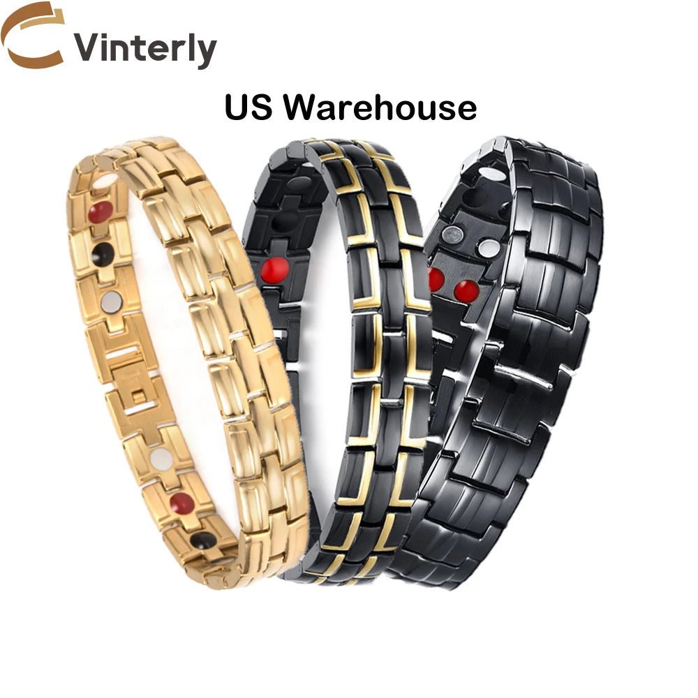 Men's Bracelets Male Link Black Wristband Magnetic Therapy Benefits Health Energy - Style Savvy Collections