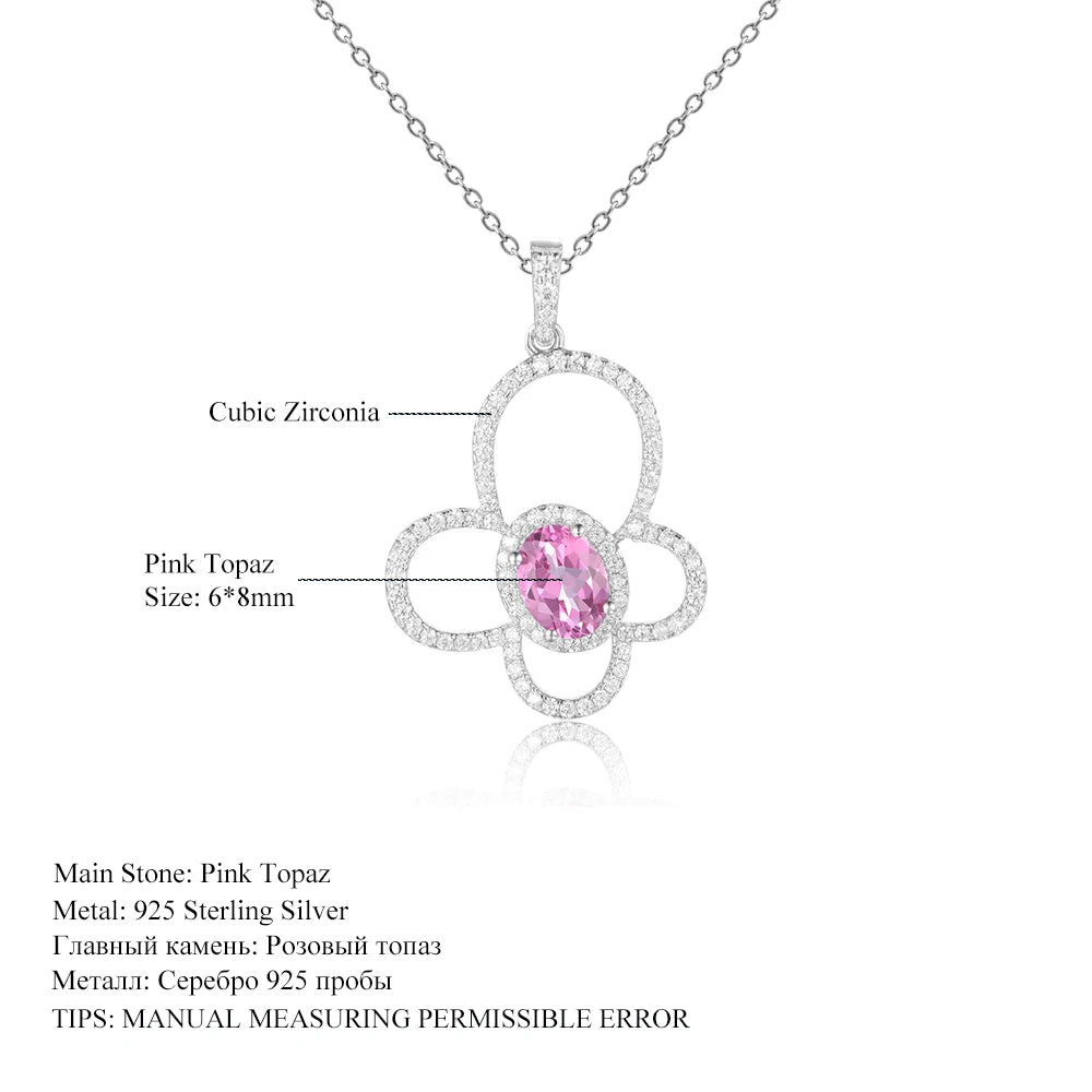 Gem's Ballet 925 Sterling Silver Flower Butterfly Necklaces 6x8mm Oval Pink Topaz - Style Savvy Collections