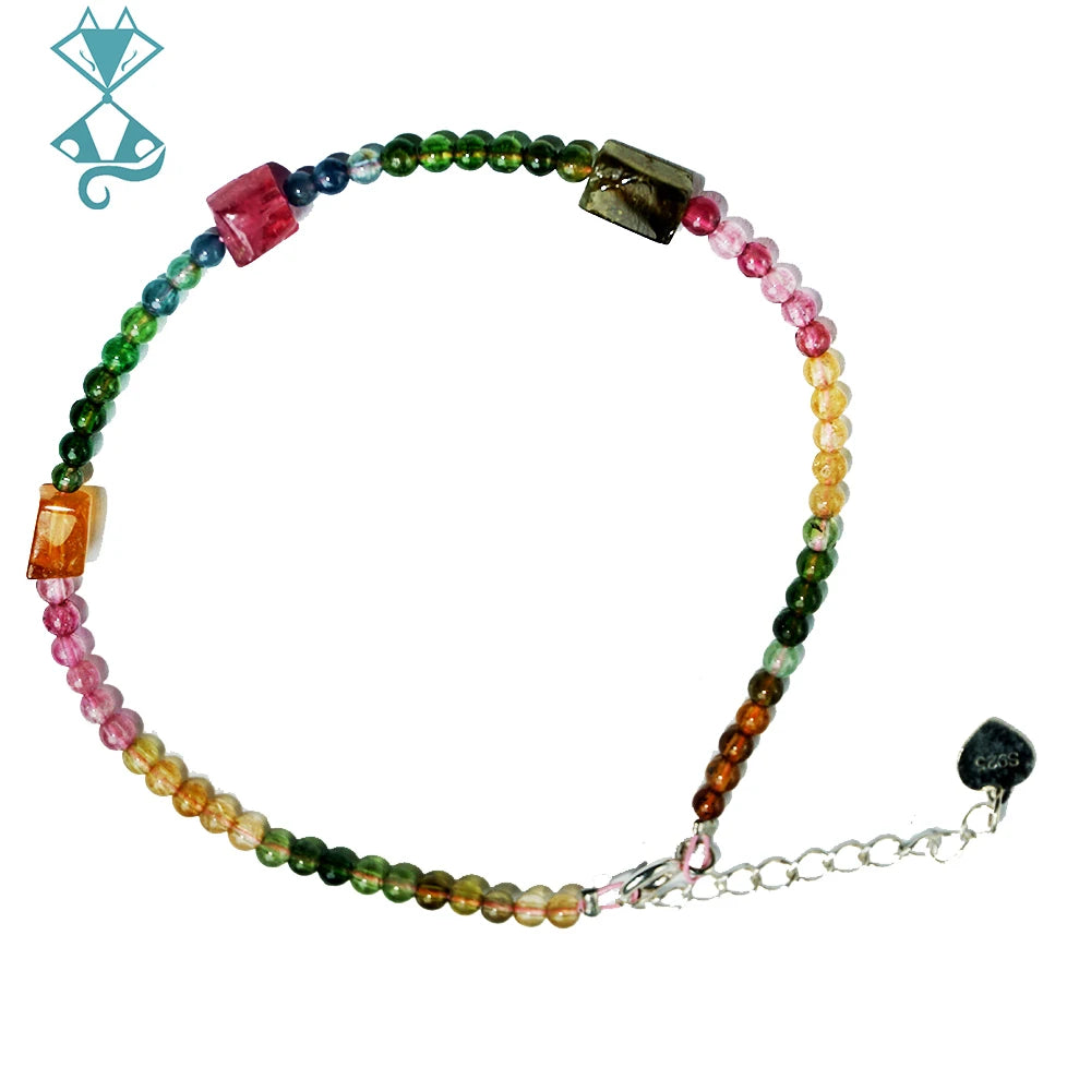 Natural Stone Beads Bracelet for Women Tourmaline Bracelets on Hand Multicolor Beaded Bracelet silver color Jewelry - Style Savvy Collections