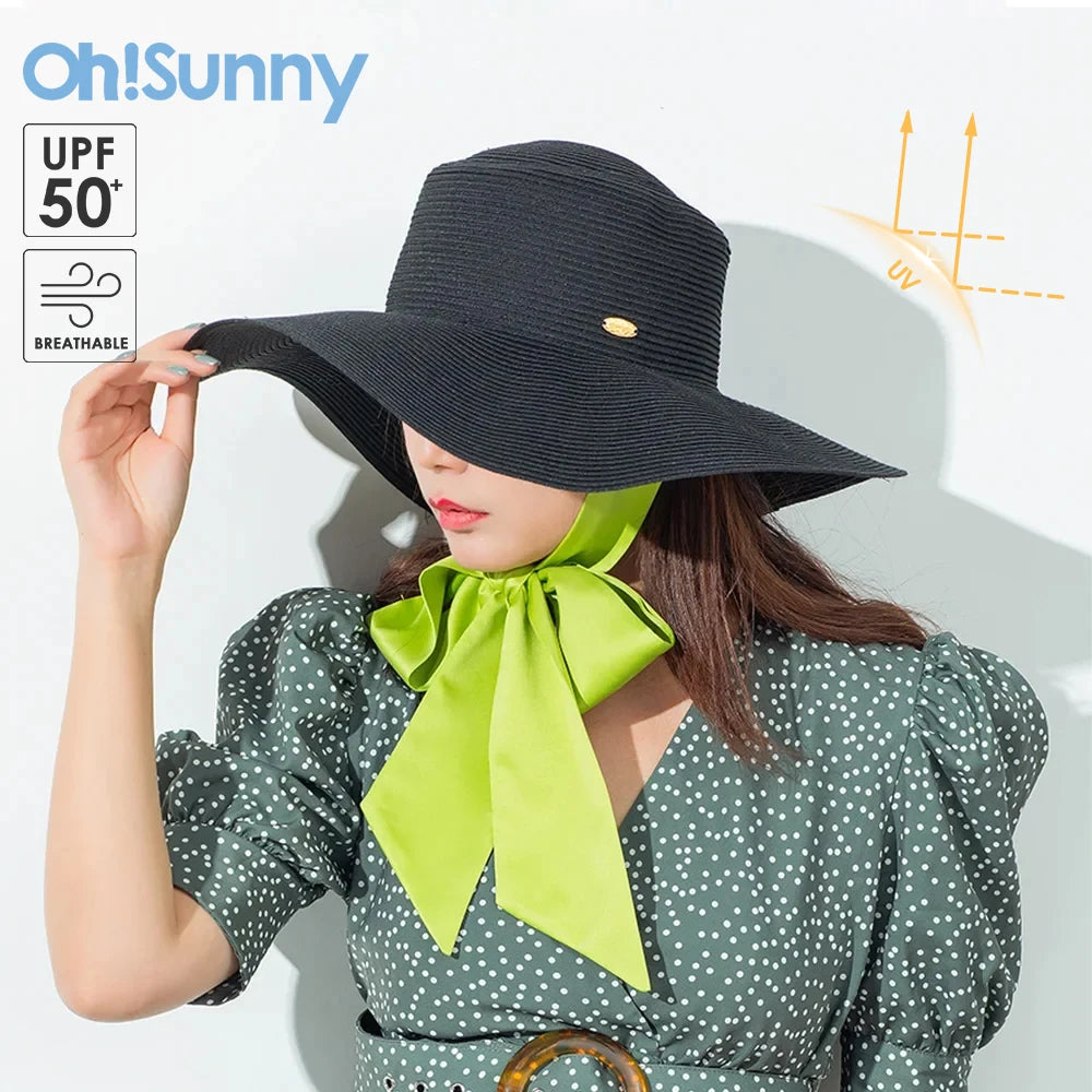 Large Brim Straw Hat Ribbon Floppy Wide adjustable and washable - Style Savvy Collections