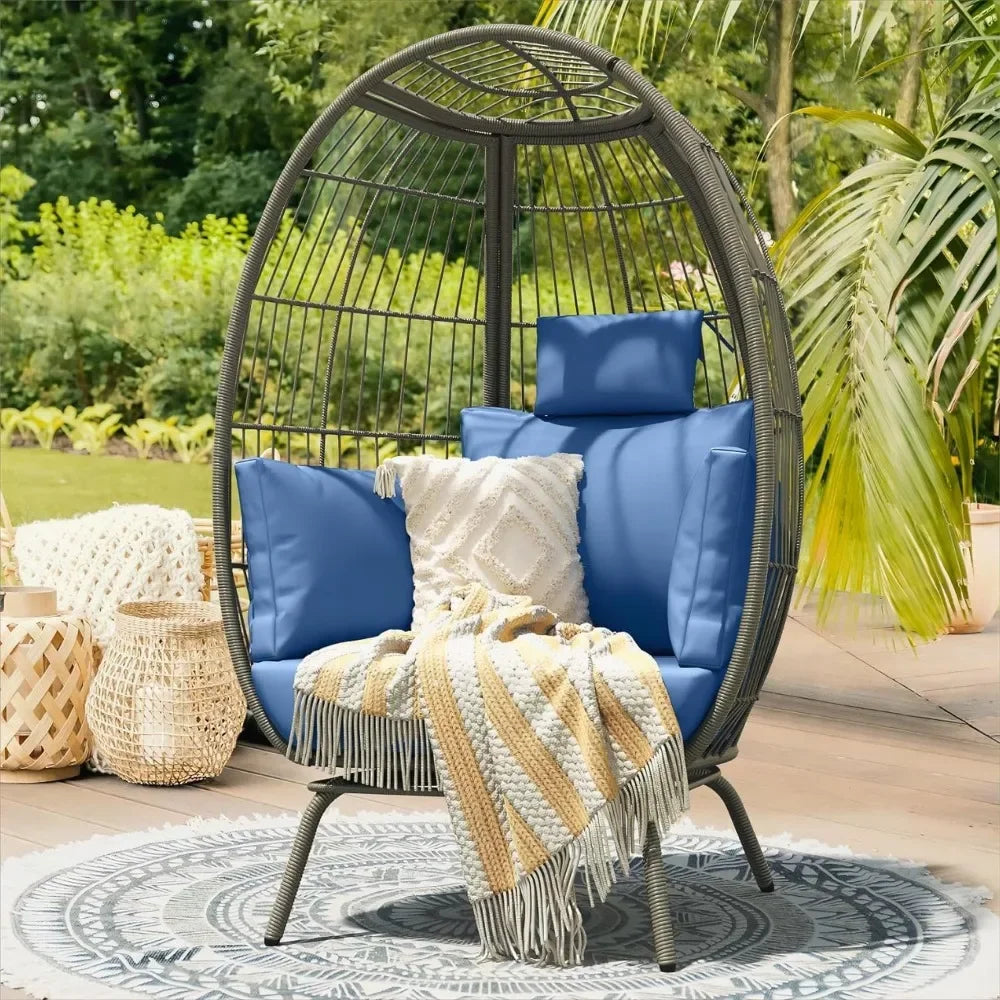 Wicker Egg Chairs Outdoor Indoor, Oversized  370lbs Capacity Large Egg Chairs Stand Cushion - Style Savvy Collections