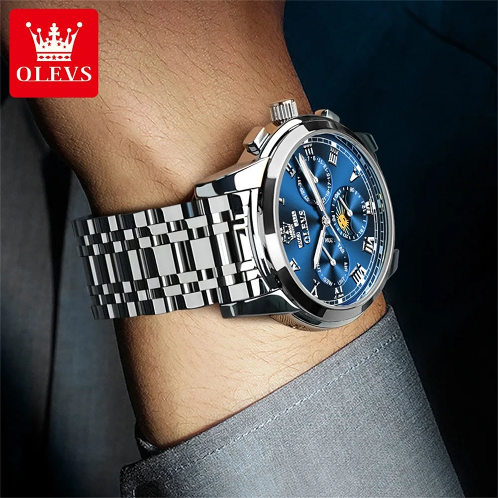 Men's Moon Phase Stainless Steel Strap Fully Automatic Mechanical Watch Luminous - Style Savvy Collections