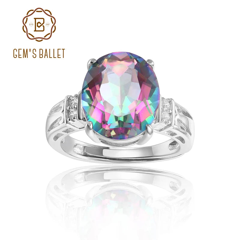 GEM'S BALLET 4.36Ct 10x12mm Oval Rainbow Mystic Topaz Gemstone Promise Engagement Rings in Sterling Silver Gift For Her - Style Savvy Collections