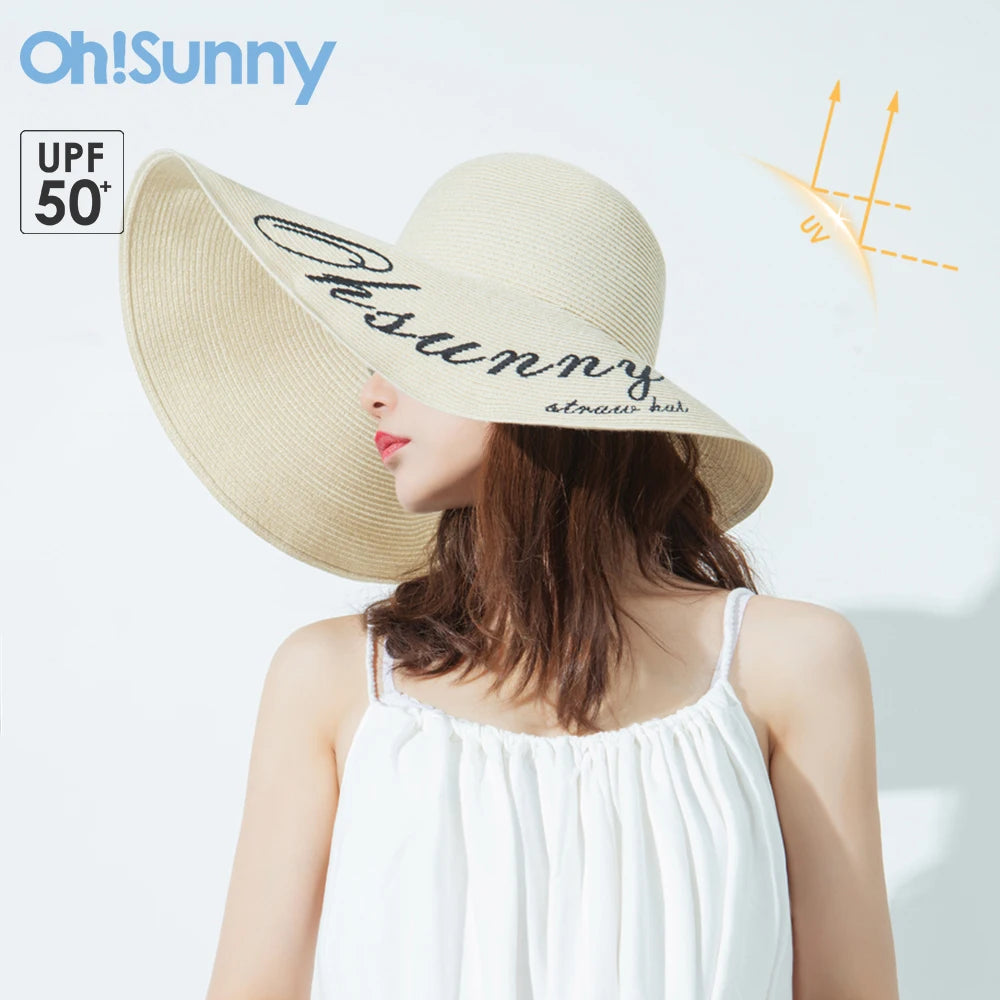 Summer Floppy Wide Large Brim Straw Hat Patchwork UV protection Foldable Washable - Style Savvy Collections