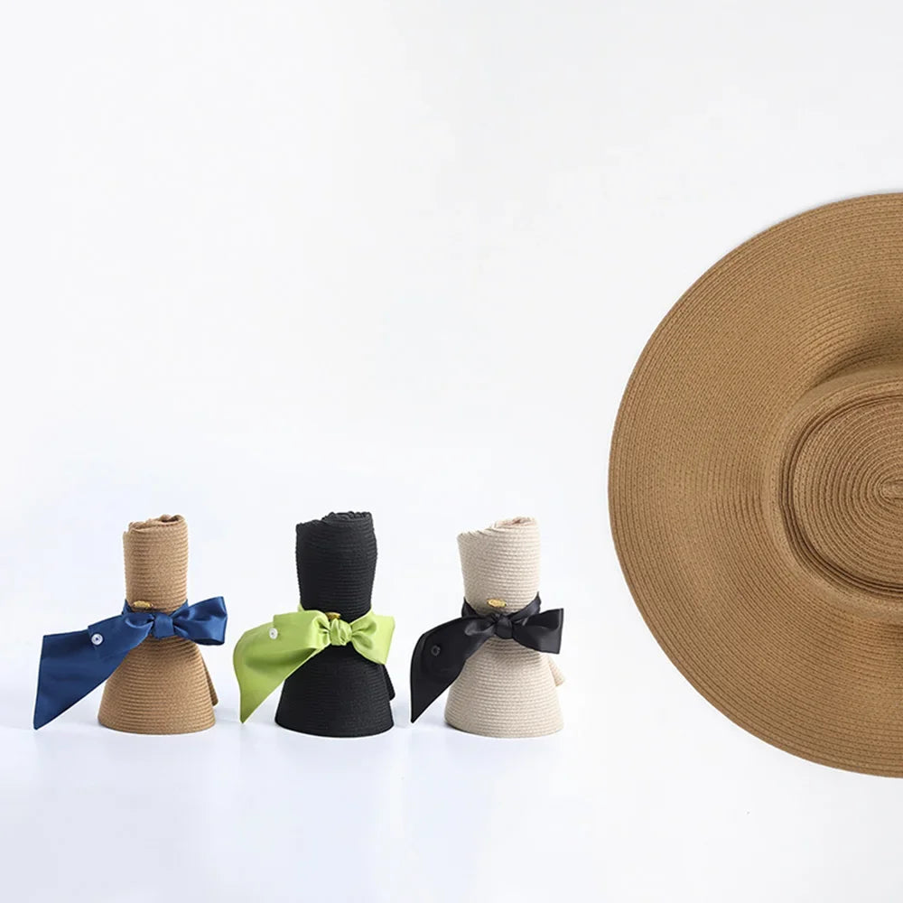 Large Brim Straw Hat Ribbon Floppy Wide adjustable and washable - Style Savvy Collections