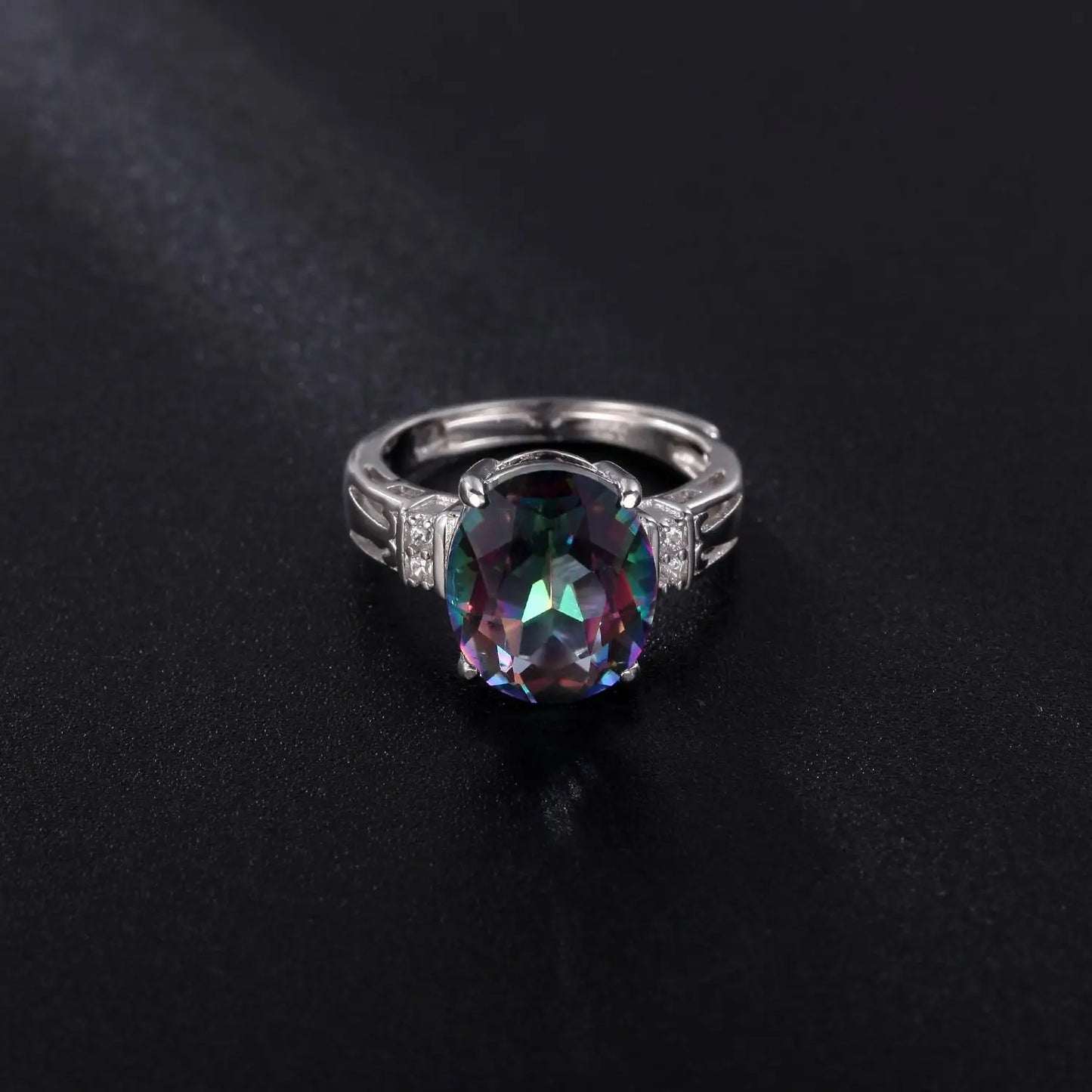 GEM'S BALLET 4.36Ct 10x12mm Oval Rainbow Mystic Topaz Gemstone Promise Engagement Rings in Sterling Silver Gift For Her - Style Savvy Collections