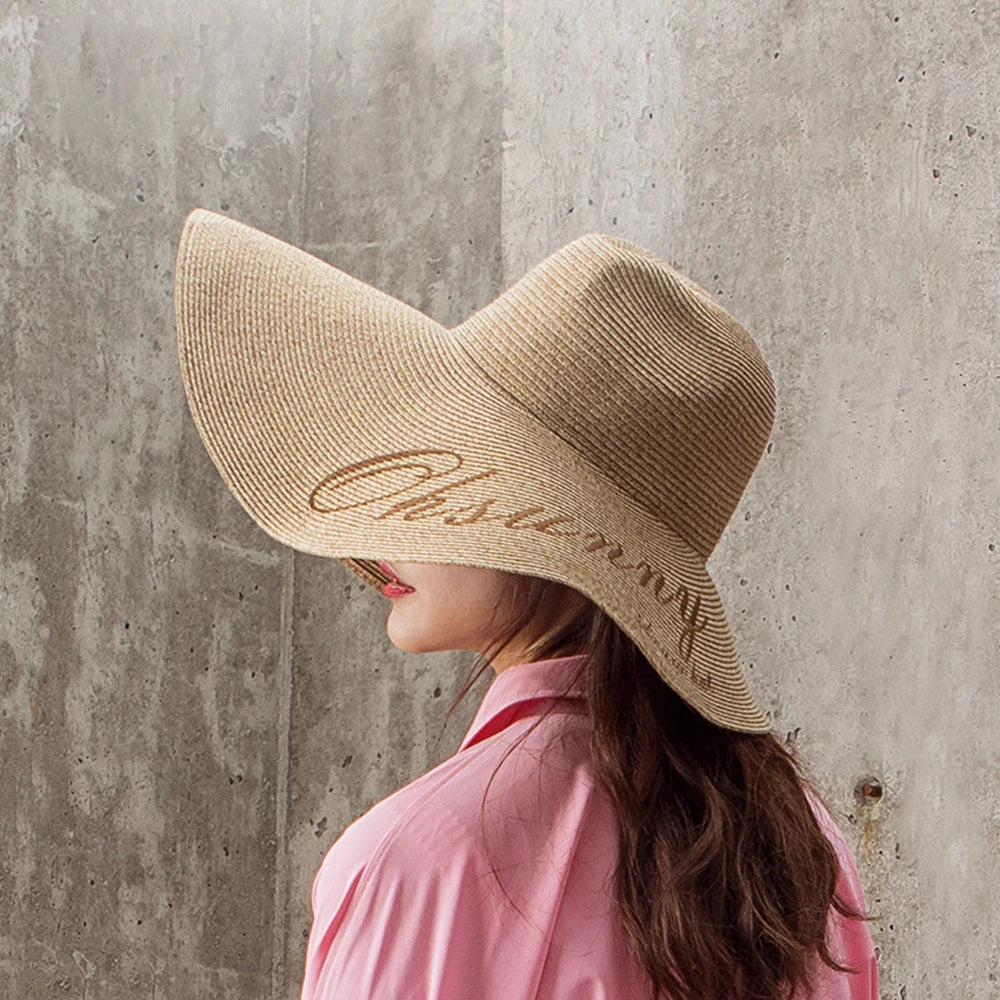 Summer Floppy Wide Large Brim Straw Hat Patchwork UV protection Foldable Washable - Style Savvy Collections