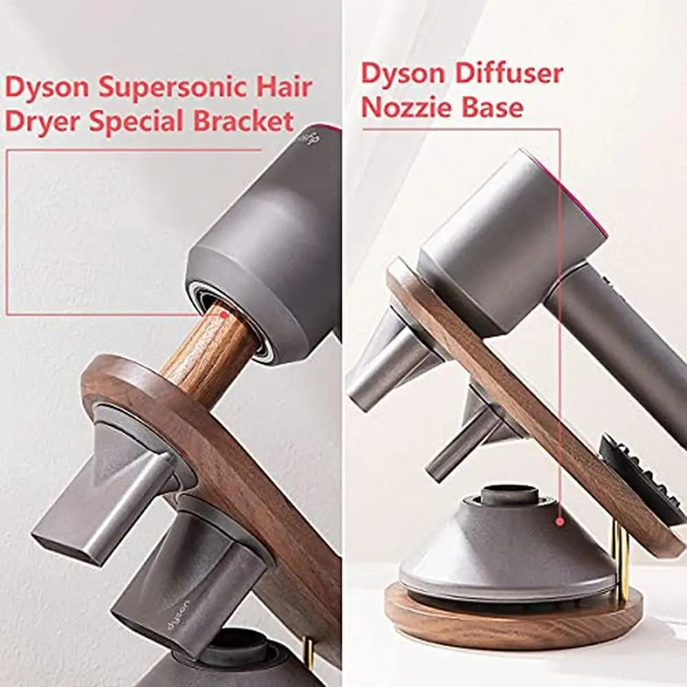 Hair Dryer Holder Stand Dyson Supersonic Magnetic Wooden Organizer with Brass Wire Stylish Display