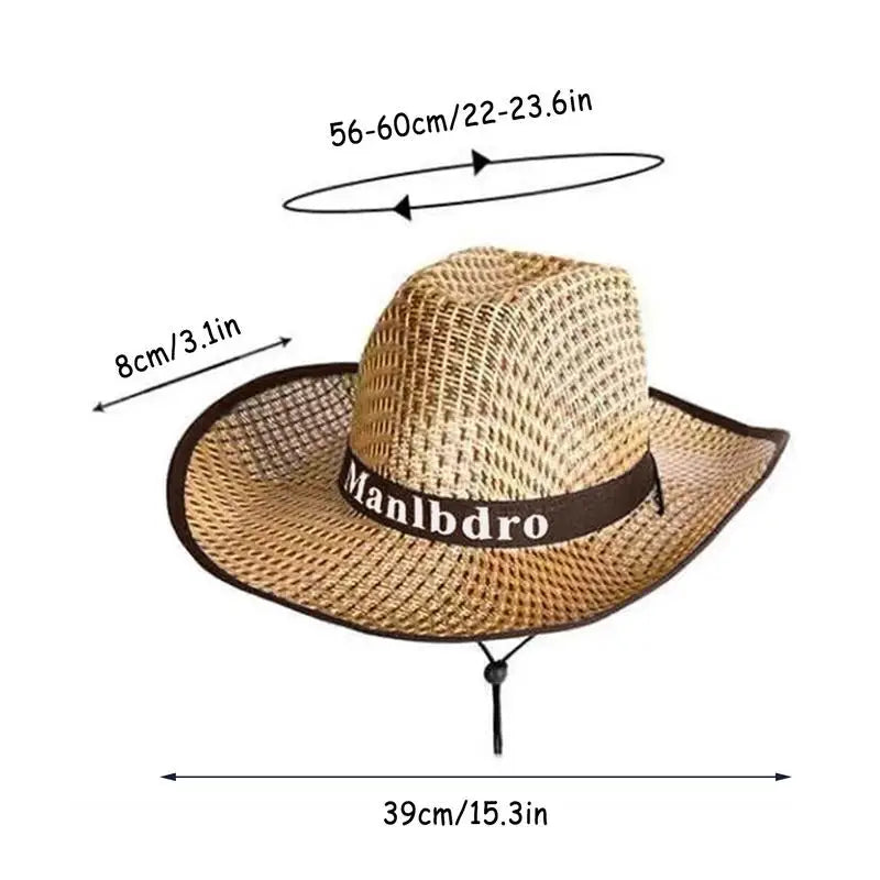 Wide Brim Straw Hat Cowboy Sun Straw UV Protection - Style Savvy Collections