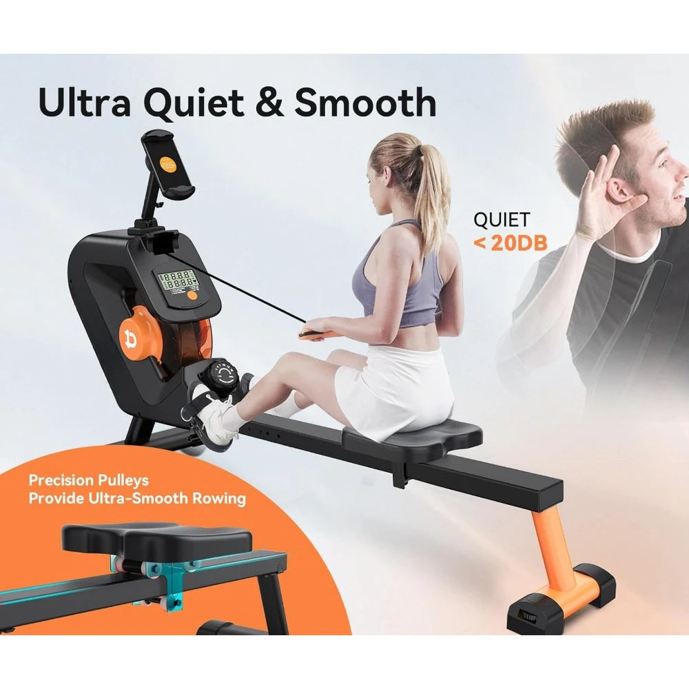 Tablet Holder Rowing Machine for Exercises Max 350 LBS Magnetic Rower With LCD Monitor