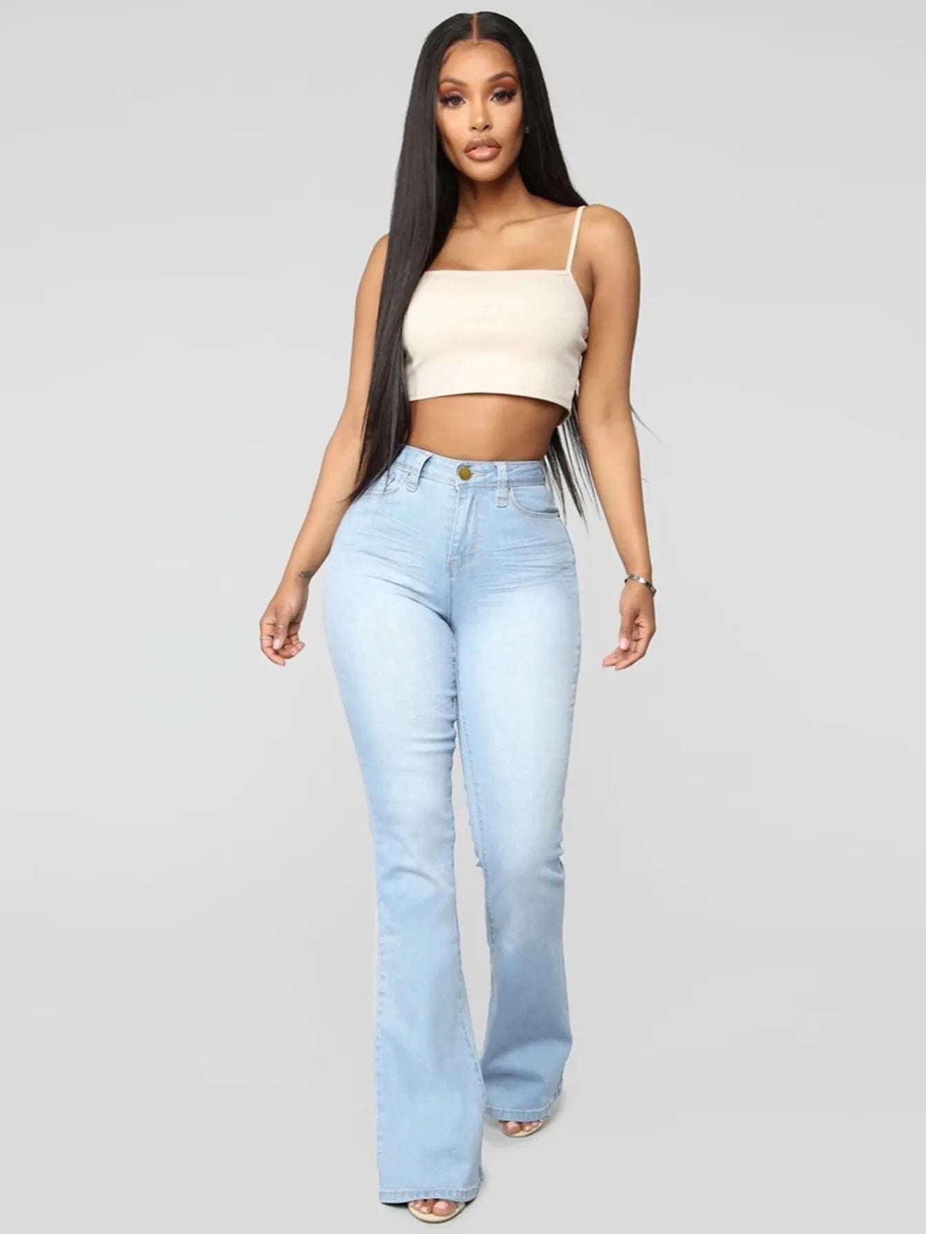 FIGOHR High-Rise Bell Bottom Jeans, Semi-Stretch High Waist Boot-Cut Flared Jeans - Style Savvy Collections