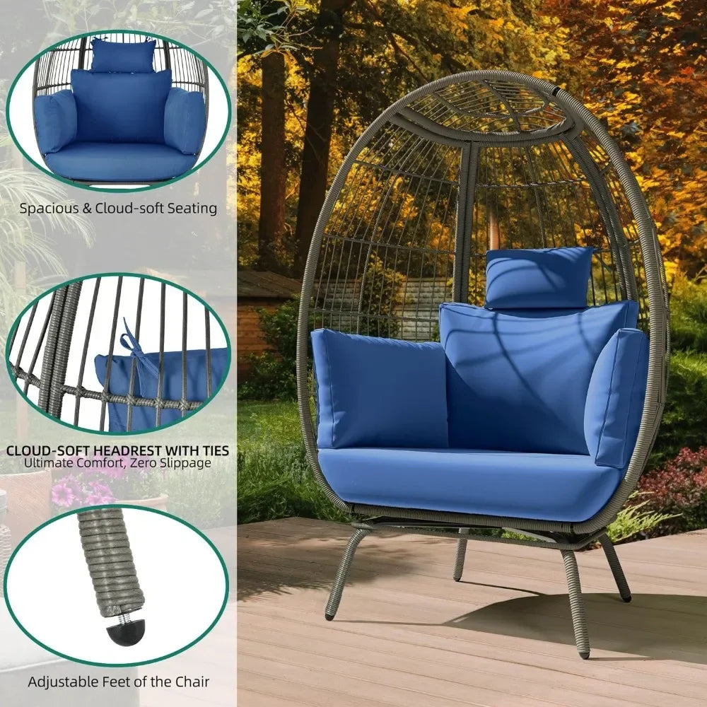 Wicker Egg Chairs Outdoor Indoor, Oversized  370lbs Capacity Large Egg Chairs Stand Cushion - Style Savvy Collections