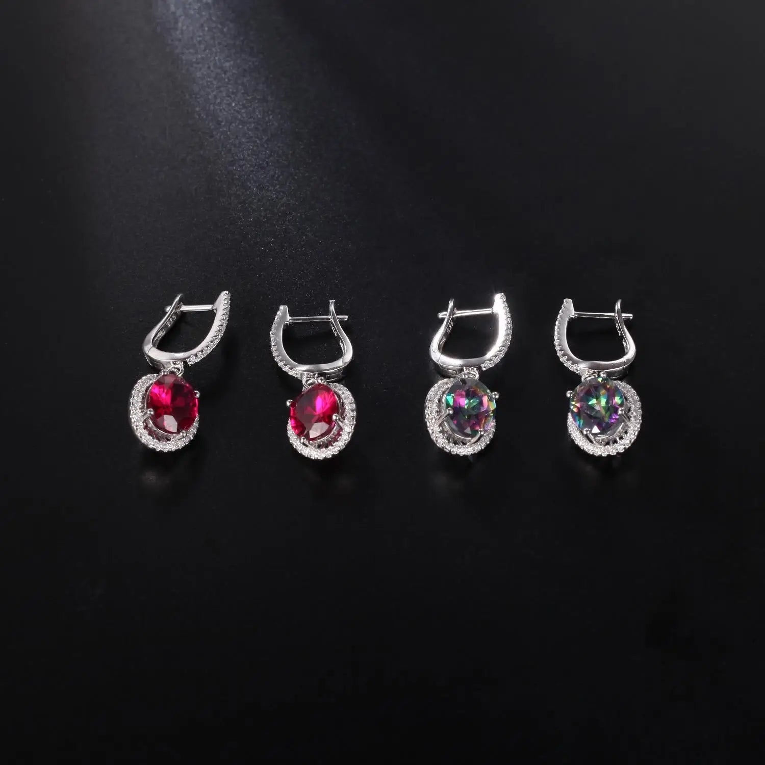 GEM'S BALLET 925 Sterling Silver Birthstone 8x10mm Oval Rainbow Mystic Topaz Gemstone Drop Earrings - Style Savvy Collections