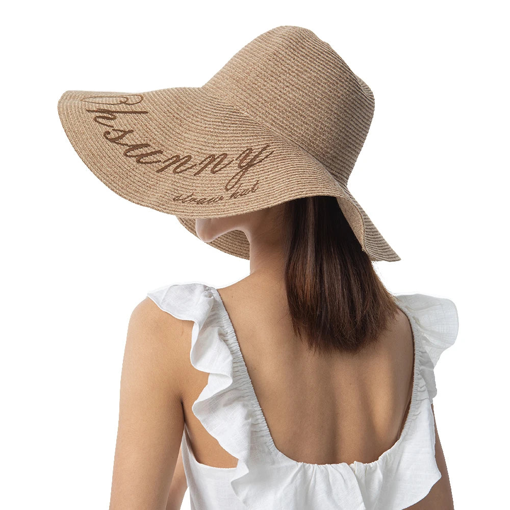 Summer Floppy Wide Large Brim Straw Hat Patchwork UV protection Foldable Washable - Style Savvy Collections