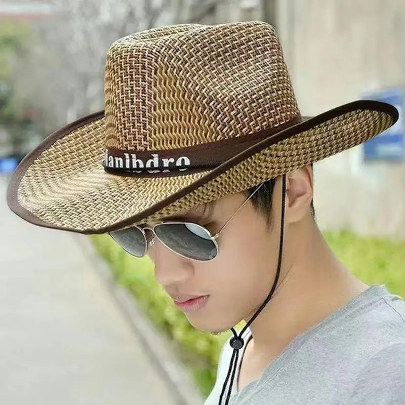 Wide Brim Straw Hat Cowboy Sun Straw UV Protection - Style Savvy Collections