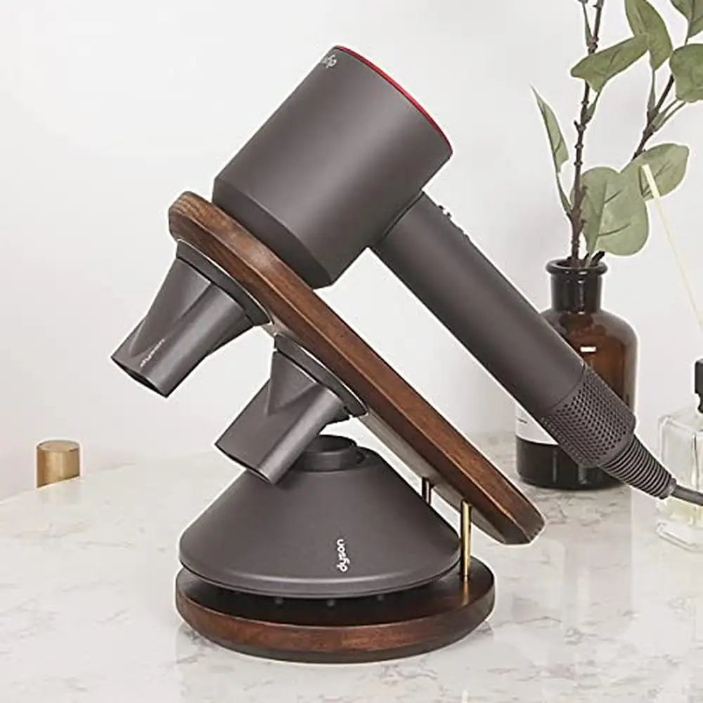 Hair Dryer Holder Stand Dyson Supersonic Magnetic Wooden Organizer with Brass Wire Stylish Display