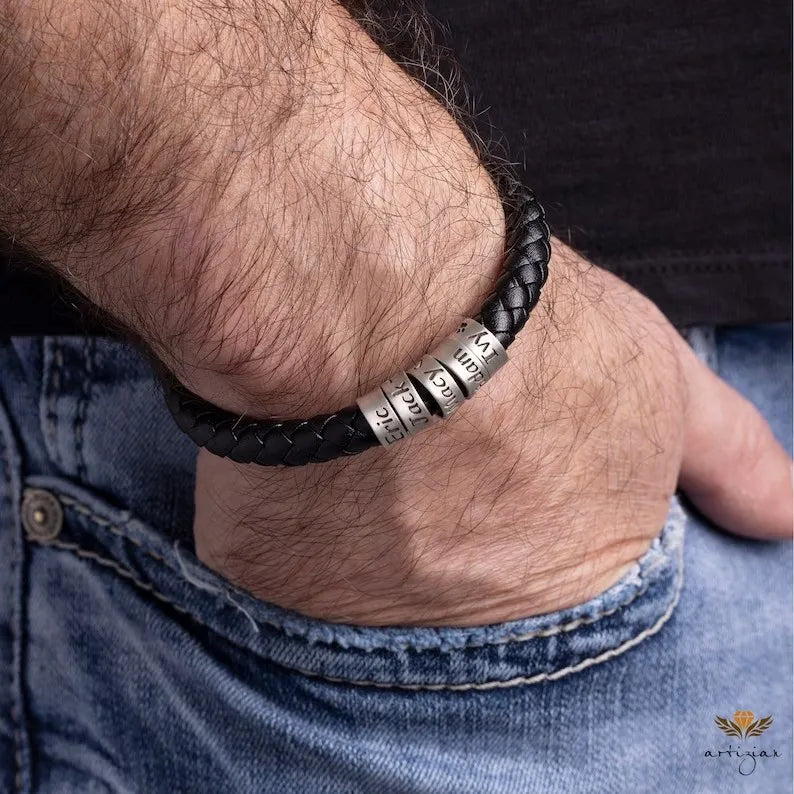 Personalized Mens Bracelet in Custom Name Handmade Leather - Style Savvy Collections